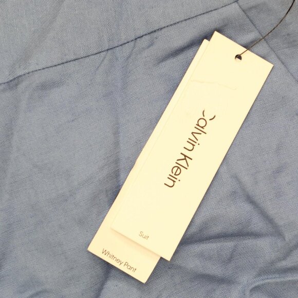 NWT Calvin Klein Womens Linen-Blend Wide-Leg Pants S43PA994 Bayour Blue 16 - Picture 7 of 10